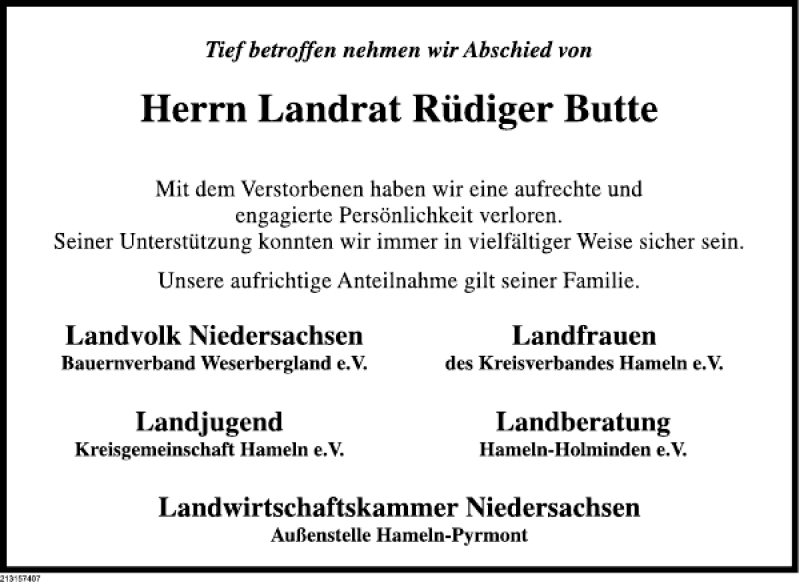  Traueranzeige für Rüdiger Butte vom 02.05.2013 aus Deister- und Weserzeitung