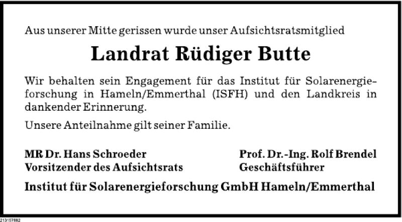  Traueranzeige für Rüdiger Butte vom 03.05.2013 aus Deister- und Weserzeitung