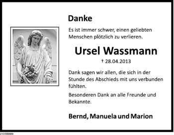 Traueranzeige von TD Ursel Wassmann von Deister- und Weserzeitung