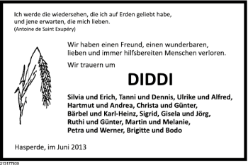 Traueranzeige von Diddi  von Deister- und Weserzeitung