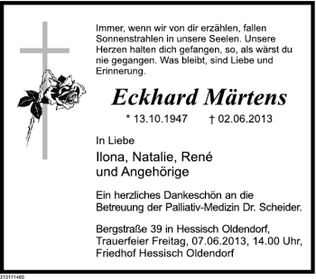 Traueranzeige von Eckhard Märtens von Deister- und Weserzeitung