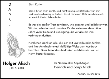 Traueranzeige von Holger Alisch von Deister- und Weserzeitung