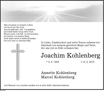Traueranzeige von Joachim Kohlenberg von Deister- und Weserzeitung