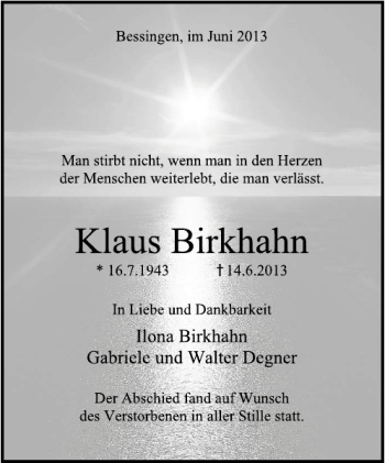Traueranzeige von Klaus Brikhahn von Deister- und Weserzeitung