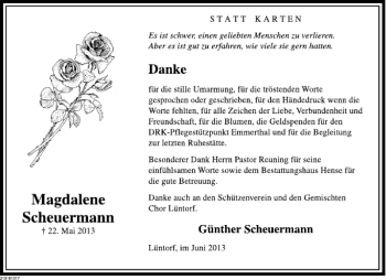 Traueranzeige von Magdalene Scheuermann von Deister- und Weserzeitung