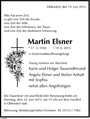 Traueranzeige von Martin Elsner von Deister- und Weserzeitung