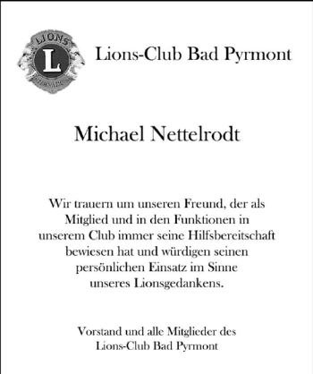 Traueranzeige von Michael Nettelrodt von Deister- und Weserzeitung