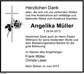 Traueranzeige von Müller Trauerdanksagung von Deister- und Weserzeitung