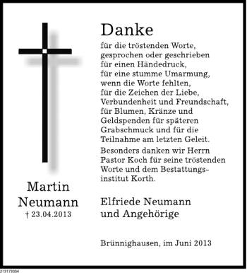 Traueranzeige von Neumann Danksagung von Deister- und Weserzeitung