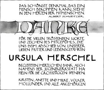 Traueranzeige von TRDK Ursula Herschel von Deister- und Weserzeitung