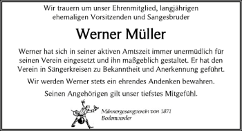 Traueranzeige von Werner Müller von Deister- und Weserzeitung