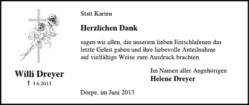 Traueranzeige von Willi Dreyer von Deister- und Weserzeitung