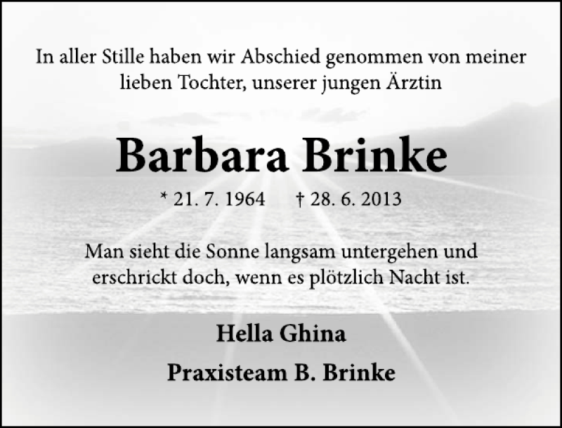  Traueranzeige für Barbara Brinke vom 31.07.2013 aus Neue Deister-Zeitung