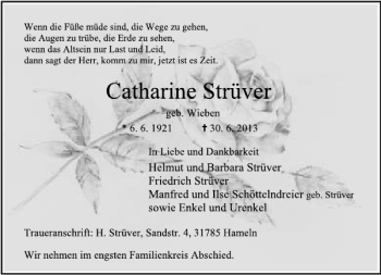 Traueranzeige von Catharine Strüver von Deister- und Weserzeitung
