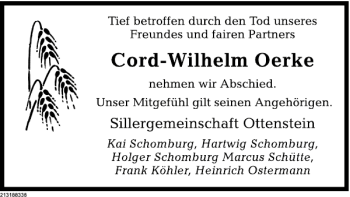 Traueranzeige von Cord-Wilhelm Oerke von Deister- und Weserzeitung