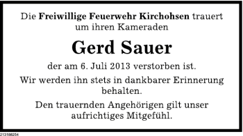 Traueranzeige von Gerd Sauer von Deister- und Weserzeitung