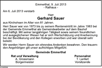 Traueranzeige von Gerhard Sauer von Deister- und Weserzeitung