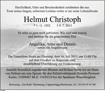 Traueranzeige von Helmut Christoph von Deister- und Weserzeitung