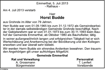 Traueranzeige von Horst Budde von Deister- und Weserzeitung