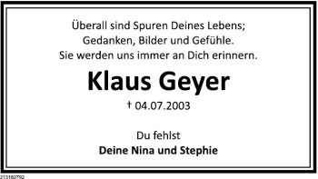 Traueranzeige von Klaus Geyer von Deister- und Weserzeitung