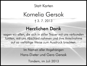 Traueranzeige von Kornelia Gersok von Deister- und Weserzeitung