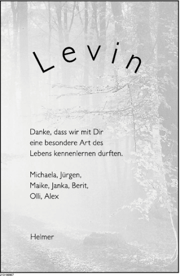 Traueranzeige von TA Levin von Deister- und Weserzeitung