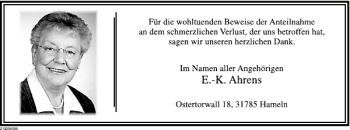Traueranzeige von Ahrens  von Deister- und Weserzeitung