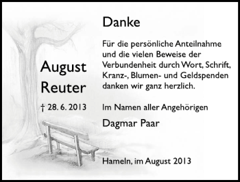 Traueranzeige von August Reuter von Deister- und Weserzeitung