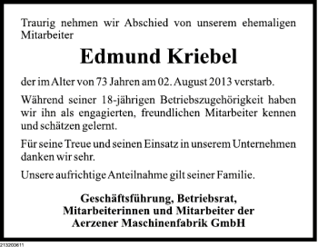 Traueranzeige von Edmund Kriebel von Deister- und Weserzeitung