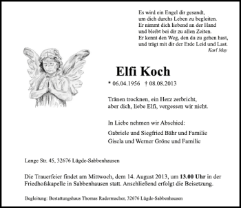 Traueranzeige von Elfi Koch von Deister- und Weserzeitung
