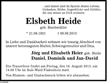 Traueranzeige von Elsbeth Heide von Deister- und Weserzeitung