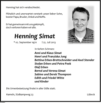 Traueranzeige von Hennig Simat von Deister- und Weserzeitung
