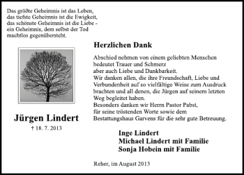 Traueranzeige von Jürgen Lindert von Deister- und Weserzeitung