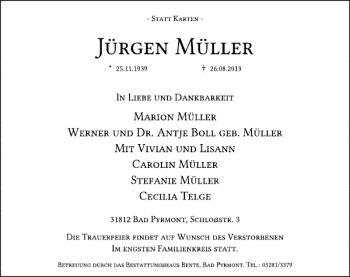Traueranzeige von Jürgen Müller von Deister- und Weserzeitung