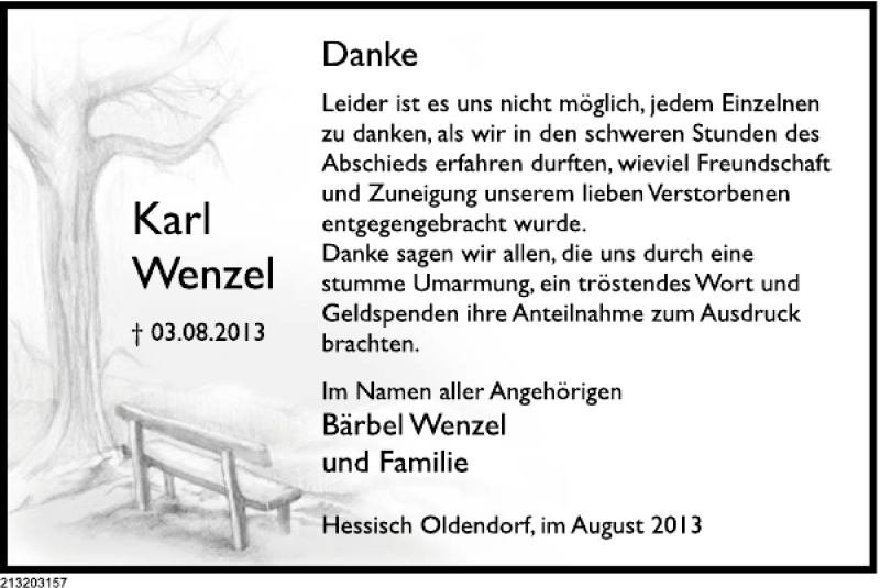  Traueranzeige für Karl Wenzel vom 24.08.2013 aus Deister- und Weserzeitung