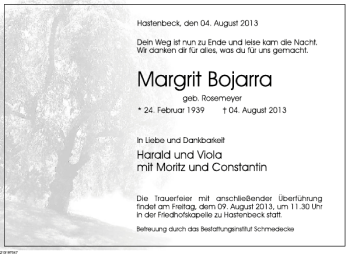Traueranzeige von Margrit Bojarra von Deister- und Weserzeitung