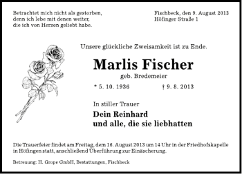 Traueranzeige von Marlis Fischer von Deister- und Weserzeitung