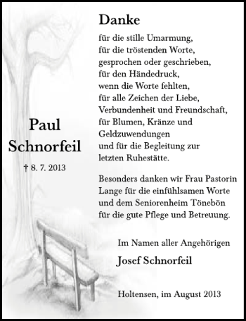 Traueranzeige von Paul Schnorfeil von Deister- und Weserzeitung