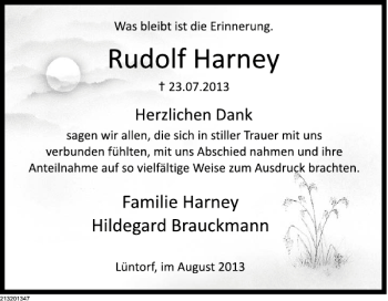 Traueranzeige von Rudolf Harney von Deister- und Weserzeitung