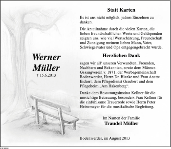 Traueranzeige von Werner Müller von Deister- und Weserzeitung