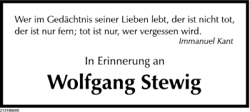 Traueranzeige von Wolfgang Stewig von Deister- und Weserzeitung