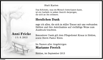 Traueranzeige von Anni Fricke von Deister- und Weserzeitung