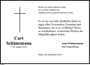 Traueranzeige von Curt Schünemann von Deister- und Weserzeitung