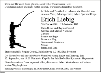 Traueranzeige von Erich Liebig von Deister- und Weserzeitung