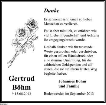 Traueranzeige von Gertrud Böhm von Deister- und Weserzeitung