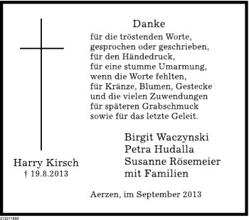 Traueranzeige von Harry Kirsch von Deister- und Weserzeitung