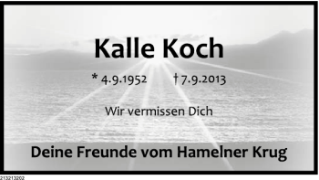 Traueranzeige von Kalle Koch von Deister- und Weserzeitung