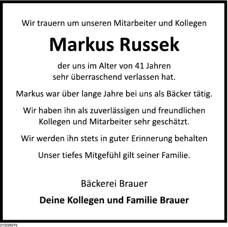  Traueranzeige für Marcus Russek vom 28.09.2013 aus Deister- und Weserzeitung