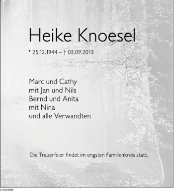 Traueranzeige von TA Heike Knoesel von Deister- und Weserzeitung