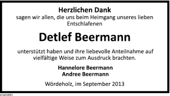 Traueranzeige von TD Detlef Beermann von Deister- und Weserzeitung